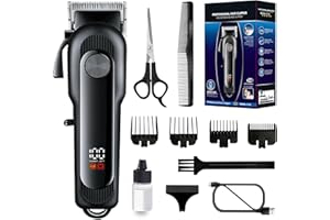 Tondeuse Cheveux Hommes, Electriques Tondeuse Barbe Homme, Sans Fil Tondeuse à Cheveux Rasoir Barbe Tondeuse Kit, USB Rechargeable Tondeuse Cheveux Écran à LCD, Pour Coiffeurs et Familles