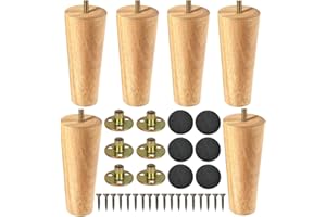 LCOUACEO Möbelfüße Holz Tischbeine 6 Stück Konisch Möbelbeine Ersatz 15cm Sofafüße Holzbeine für Möbel Schrank Beine Schrankfüße mit Montageplatte Gummipads für Tisch Sofa Bett Schrank Couch