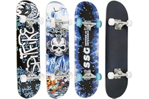 HUOLE Skateboard Complet pour Enfants, Adolescents et Adultes, débutants, Double Kick Maple Deck Concave Cruiser Skateboard avec Outil en T