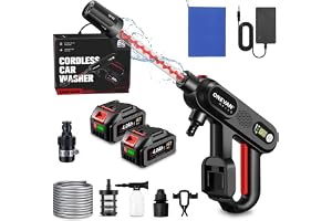 ONEVAN sladdlös högtryckstvätt, 80 bar mini högtryckstvättpistol med 2 4,0 Ah-batterier, LCD-display, 5-i-1-munstycke, mobil högtryckstvättpistol inkl. 5 m slang, skumflaska, rengöringsduk, filter
