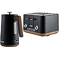 Salter COMBO-9135 Toronto Kettle and 4-Slice Toaster Set – 1.7 L Fast Boil Kettle with Limescale Filter, Wide Toasting Slots, High-Lift Eject, Wood Effect, 6 Browning Levels, 3000/1630 W, Matt Black