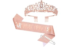 Forhandy Geburtstagskrone Mädchen, Geburtstag Geschenke Rose Gold Geburtstag Krone Schärpe und Strass Tiara, Birthday Deko Geschenk Frauen Mädchen Party Accessoires