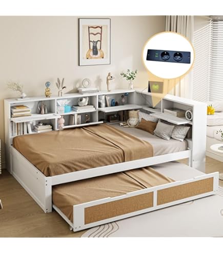 Canapé-lit En Bois Massif 140x200cm - Avec Lit Gigogne - Avec Plusieurs Compartiments De