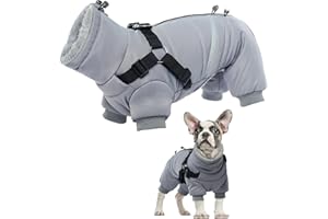 PUMYPOREITY Hundejacke Mittelgroße Hunde, Winterjacke Fleece mit Geschirr Hundemantel Warmer Fleece Hundemantel Hundewesten-Geschirr Hundepullover Winter(Grau, M)