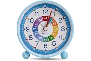 Jinlaili Réveil Silencieux pour Enfant Fille Garçon, Numérique sans Tic-tac, Apprentissage avec Veilleuse, Snooze, Analogique, de Chevet (Bleu)