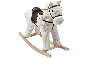 CUDDLES COLLECTION Rocking Horse & Animal Toy with Sound – Unicorn, Elephant, Donkey & Horse Designs – Soft Plush Rocker for Babies 9 Months+ | Develops Motor Skills & Sensory Play – Safe Wooden Base (Marshmallow Horse)