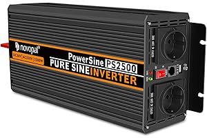 NOVOPAL Onduleur à Onde sinusoïdale Pure 2500W - Onduleur 24V CC vers 220V/230V CA - 2 Prises CA UE et 1 Port USB - Télécommande avec câble de télécommande de 5m - de Tension de Pointe 5000W