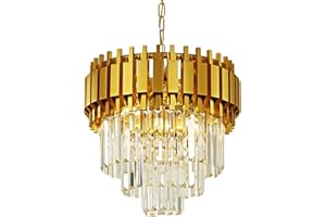 Seenvlog Modern Luxury Crystal Pendant Light Golden Crystal Chandelier Lights 3-Tier Raindrop Chandelier Light Fixture Flush Mount Ceiling Light for Dining Room Living Room Table Foyer,D40cm*H100cm