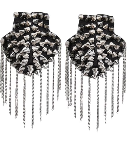 SUPERFINDINGS 2 stuks gouden klinknagels kwasten schouderkleppen afneembare punk-stijl ketting kwasten schouderkleppen franjes schouderborden badge met ijzeren naald 203 x 85 mm