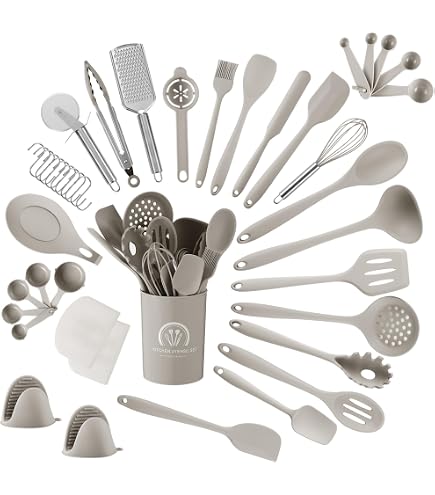 Set Ustensiles De Cuisine Kyraton - 38 Pièces En Silicone Et Inox Avec Porte-ustensiles