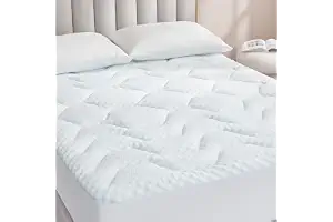 EHEYCIGA Topper Viscoelástico 135x190 3cm, Topper Colchón Viscosa de Bamboo, Cubrecolchones Memory Foam Mattress Toppers, Sobrecolchón para Gel Transpirable Desenfundable y Lavable, Blanco