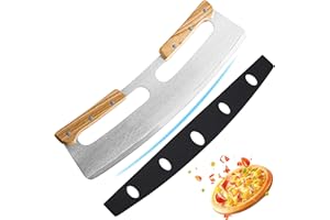 Coupe Pizza, Couteau à Pizza en Acier Inoxydable 35cm avec Manche en Bois,Coupe-pizza Professionnel Avec Manche En Bois Massif