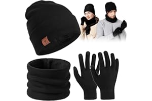 Tadpolez Gorro Bufanda y Guantes, Gorro Slouchy de Punto Suave con Guantes Táctiles y Bufanda Calentador de Cuello - Accesorios de Invierno Abrigados Unisex