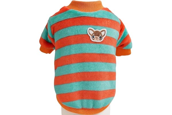 PAWCHIE Warm Fleece Striped Pullover for Small Dogs and Cats - Soft Winter Pet Sweater with Cute Cartoon Patch for Maltese, Shihtzu, Pekingese etc (Size: M)