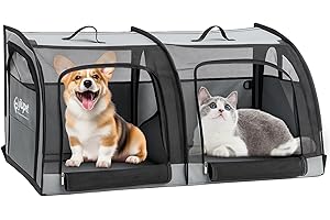 GROWNEER Double Pet Travel Carrier for Cats & Small Dogs – Foldable Twin Compartment Pet Crate with Breathable Mesh, Scratch-Resistant Material, Portable for Car Travel & Vet Visits