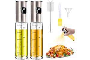 Honnesserry Spray d'huile Renforcé 2 Pièces, 100ml Spray Huile Cuisine, Vaporisateur Huile Pour Salade, BBQ, Cuisson Dans La Cuisine, avec 1 Brosse, 1 Entonnoir, 1 Brosse à huile