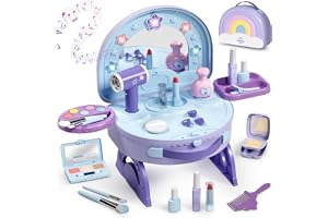 Lehoo Castle Sminkbord för barn med sminksats, bärbart sminkbord för flickor med ljus, musik, elektrisk hårtork, låtsassmink