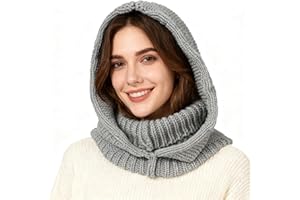 TAGVO Bonnets et Écharpes Tricotés d'hiver, Cagoule 3 en 1 avec Écharpe à Capuche, Chapeaux d'hiver Chauds et élastiques en Laine pour Femmes, Cagoule Balaclava Masque De Ski Thermique