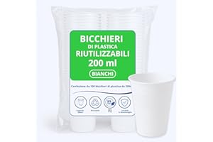 CUCY Bicchieri Plastica Bianchi 200ml 100pz Riutilizzabili (fino a 50 Lavaggi) Lavabili in Lavastoviglie Senza BPA Impilabili Per Acqua Cocktail Birra Ideali per Feste Buffet Ufficio Bar Catering