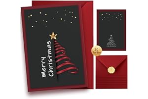 LEGEZON Christmas Cards Pack of 20, Christmas Greeting Cards with Red Envelopes, 5.83x4.13 Inch Merry Christmas Cards, Xmas Cards for Family Friend Colleague, Blank Inside, Gold Foil Stickers, No Glue
