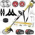 Cordless Grass Trimmer, 4-In-1 Garden Strimmer Cordless with 2 x 4.0Ah Battery and Blades, Cutting width 25cm, Telescopic handle, 90° Head pivots, for Lawn Garden Pruning (Yellow)