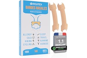 Incutex Bandelettes Nasales 100 Pièces, Aide Anti-ronflement pour Hommes et Femmes, Patchs Nez Respiration et Sommeil Améliorés, Adhérence Maximale pour Sport Sommeil, Taille L (66×19 Mm), Beige