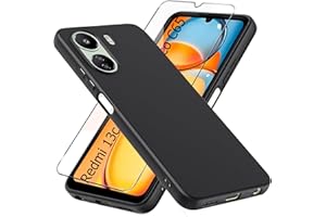 LYJERRY Funda Compatible con Xiaomi Redmi 13C/Poco C65/Redmi 13 C Carcasa con 1Pcs Cristal Templado para Xiaomi Redmi 13C/Poco C65/Redmi 13 C Capa,Funda Bumper Cover Negro Case Silicona Gel Caja Caso