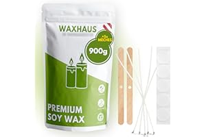 WAXHAUS Cire Bougie 100% soja [900g, Blanc | Cire de soja pour Bougie - Pure] Fabriquée en Union Européenne, Cire pour Bougie 100% Naturelle