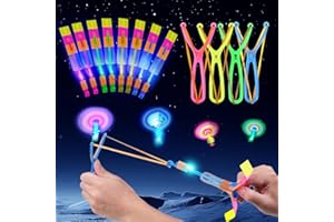 O-KINEE Elicottero Volante con Fionda,LED Luminosa Flying Giocattoli,Elicottero a Slingshot Razzo, Giocattoli per Feste per Bambini Giocattoli Regali di Festa