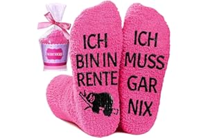 QZOSZ Lustige Geschenke für Frauen Stoppersocken, ICH BIN IN RENTE ICH MUSS GAR NIX Socken Ruhestand Damen Kollegin Rentner Lustig Geschenk Frau Kuschelsocken Witzige Socken Renteneintritt Abschiedsgeschenk
