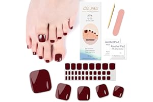 Ceboic Adesivi per Unghie dei Piedi in Gel Semi Indurito, 32 Pezzi Unghie Gel Adesive UV dei Piedi, Smalto Adesivo per Unghie Piedi, Gel Nail Stickers per Donne Ragazze Unghie Arte DIY - Borgogna