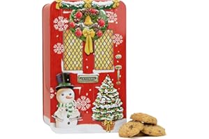 THE SILVER CRANE CO. Red Christmas Door Gift Set - Novelty Christmas Biscuits Gift Set Tin Filled with Fancy Chocolate Chip Cookies - Luxury Tins of Biscuits for Women and Men, English Gifts & Presents for Food Lovers