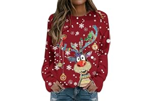 GÉNÉRIQUE Pull de Noel Femmes Hiver Moche Noël Drole Sweatshirt Femme Noël Manches Longues Polaire Chaude Ample Christmas Funny Pullover Col Rond Renne De Lumineux Hiver Sportswear