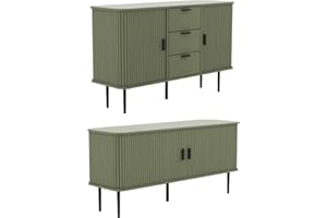 Galano Stanney 2 Piece Living Room Storage Set – TV Stand & Large Sideboard Sideboard – Engineered Wooden Cabinets with 2 Sliding Doors for Lounge & Media Storage Unit - Kale Green
