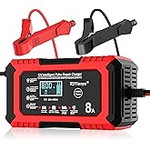 Cargador de batería 8A, Cargador de Batería de Coche Inteligente Completamente Automático LiFePO4 12V 8A, Mantenedor de Bater