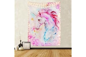 YISUMEI Pink Unicorn Tapestry Hippie Art Tapestry for Bedroom Aesthetic Watercolor Print Tapestries Wall Hanging for Room Decor(M/130x150cm/51x60inch)