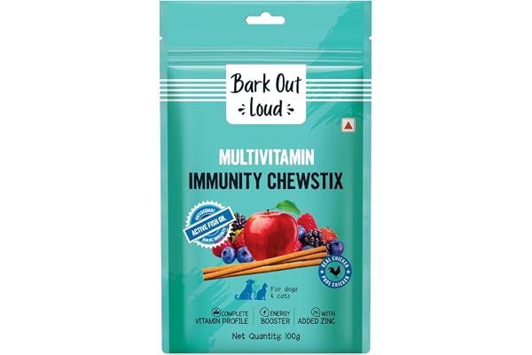 BARK OUT LOUD - Multivitamin Dog Treats, Fresh Chicken Immunity Chewstix with Omega & Zinc to Boost Health & Vitality for Dogs & Cats of All Life Stages - 100g (Pack of 1)
