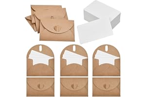 Zuxbolf 100 Pz Mini Buste In Carta Kraft con Chiusura a Cuore +100Pz Vuoto Bigliettini Busta,Buste per Biglietti di Auguri,Busta di Carta Vintage per Natale Matrimoni Ringraziamento