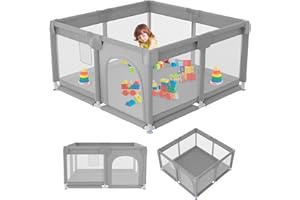 JUPPLIES Parque Infantil Bebe 120x120cm – Corralito Bebe con Malla Transpirable – Parque de Juegos Bebe con Puerta Lateral – Playpen Bebe - Gris