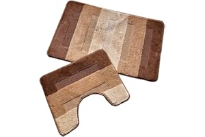 oKu-Tex Designerska mata łazienkowa, zestaw antypoślizgowy, nadaje się do prania, dywanik łazienkowy 50 x 80 cm, dywanik do łazienki, WC z wycięciem 40 x 50 cm, brązowy, beżowy, w paski