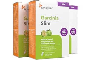 Garcinia Cambogia Extra Fort (60% HCA) avec Vitamine C et Chrome - Stimule la thermogenèse - 100% naturel - 90 Gélules pour 90 Jours - Garcinia Slim - Sensilab