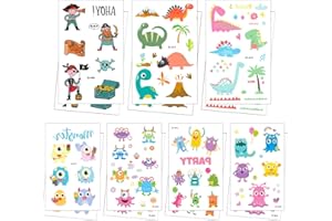 ZAWTR 14 Sheets Temporary Tattoos for Kids, Waterproof Childrens Temporary Tattoo Sticker Pack Idea for Girls Boys (Dinosaur Pirate Monster) - Non Toxic Halloween Christmas Birthday Party Supplies