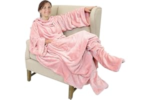 Catalonia Classy coperta in pile con maniche e tasche per piedi, Regalo ideale, morbida coperta in pile, grande e avvolgente, unisex per adulti. 190 cm x 135 cm, Microfibra