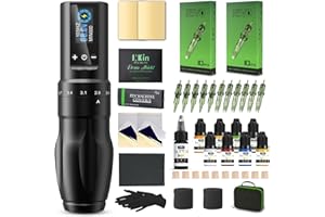 INKin Kit de Tatuaje - Kit de Maquina de Tatuar con 7 Strokes 2.0-4.0mm Máquina de Tatuar Inalámbrica, Batería de Alimentación de 1600mAh, 20Pzs Agujas Tatuaje y 9 Color Tintas para Tatuadores