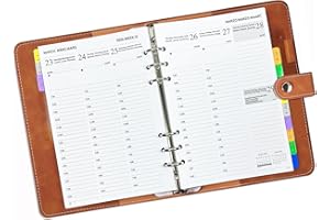 YHH Agenda 2026 Semainier A5 Rechargeable, Vertical 7h-20h, 1 Semaine sur 2 Pages Organiseur avec Onglets Mensuel, Contact, Note, Poche, Porte-stylo, Couverture Souple PU Cuir, Planificateur Jan à Déc.26