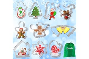 Moldes Galletas Navidad, Fyvadio 10Pcs Cortadores de Galletas de Navidad, Acero Inoxidable de Corta Galletas Navidad para Pastel, Repostería, Chocolates, Cookie, Fondant Molde de Varias Tema Navidad