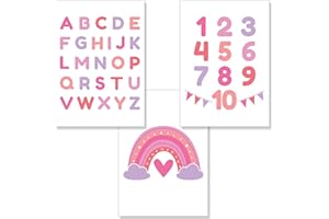 PREMYO Quadri per Camera Bambini - Set Poster Alfabeto ABC Arcobaleno Rosa Stampe Parete Decorazione Cameretta Neonato