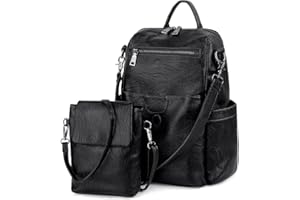 Fashion Backpack for Women Ladies Rucksack with Detachable Crossbody Bag Synthetic Leather by UTO Black