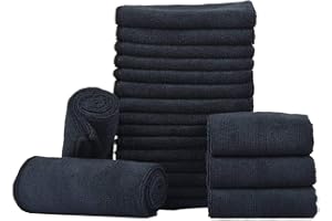 KinHwa Chiffons Nettoyage Microfibre Noir, 20 Packs Torchons Cuisine à Vaisselle épaisses,Super absorbants et Doux Serviettes Non Pelucheux Ménage Multi-usages, 30cm x 30cm