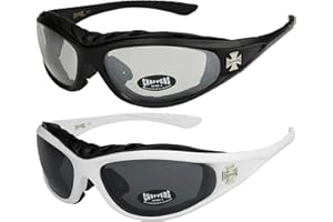 X-CRUZE Choppers - Lot de 2 paires de lunettes de soleil avec rembourrage dans les coloris noir anthracite argent et blanc - Unisexe Femmes Hommes Moto Motocycle Motard Biker Sport Vélo Bicyclette Mode